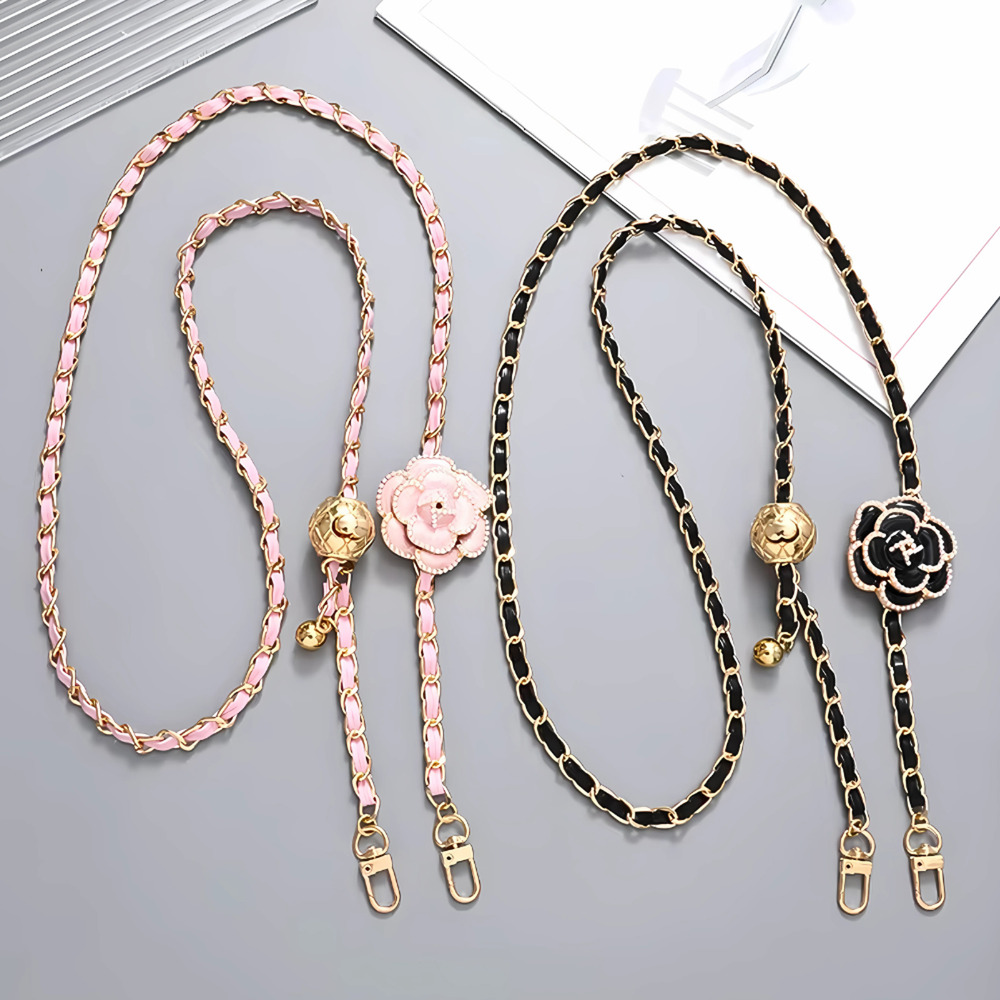 Adjustable Purse Chain Strap w/ Flower Crossbody Bag Clutch Faux Leather Gold